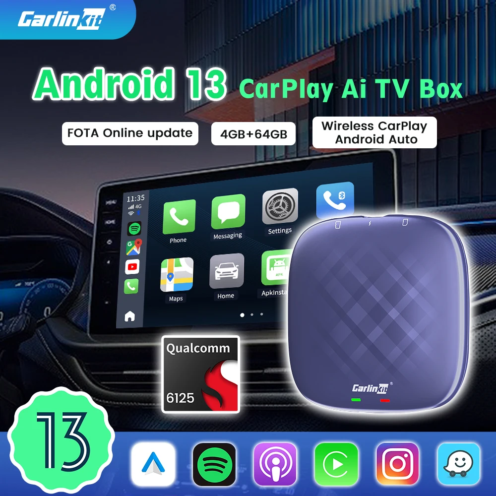 Carlinkit CarPlay Ai TV Box Android13 Plus 4G+64G QCM 8-Core 665 6125 Wireless CarPlay Android Auto For YouTube Netflix 4G LTE