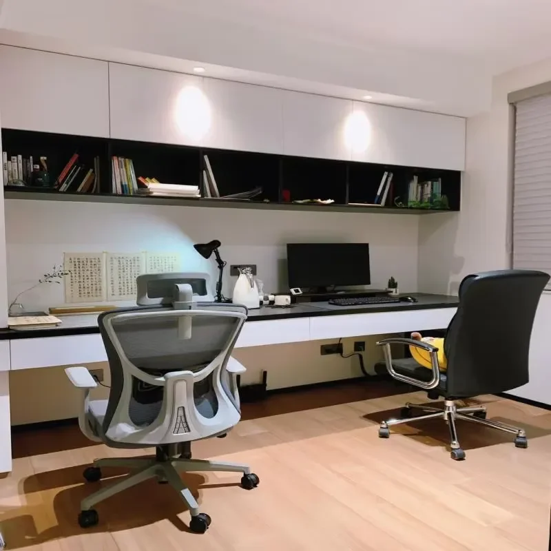 Chic combination desk bookcase, surface polished, decorative storage unit, suitable for high-end family study