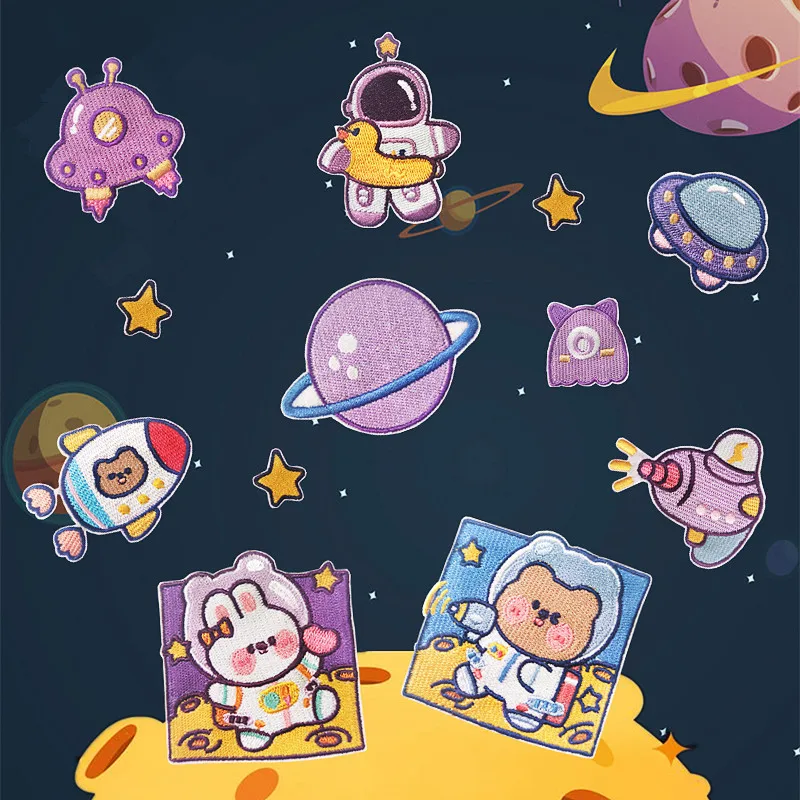 New Embroidered Planet Astronaut Cloth Patch Cartoon Self Adhesive Back Patch