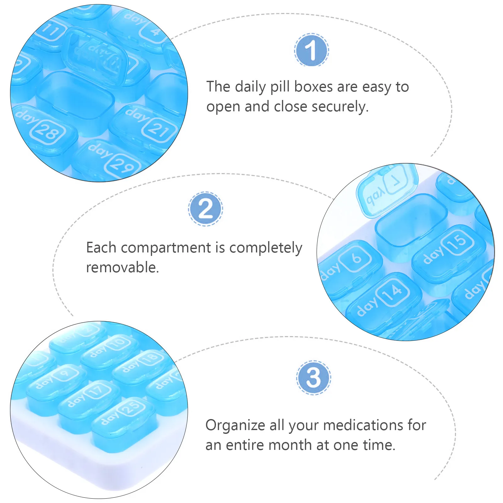 Portable Monthly Pill Organizer -Day Medicine Storage Case Removable Compartments on-The-Go Travel Daily Use Vitamin