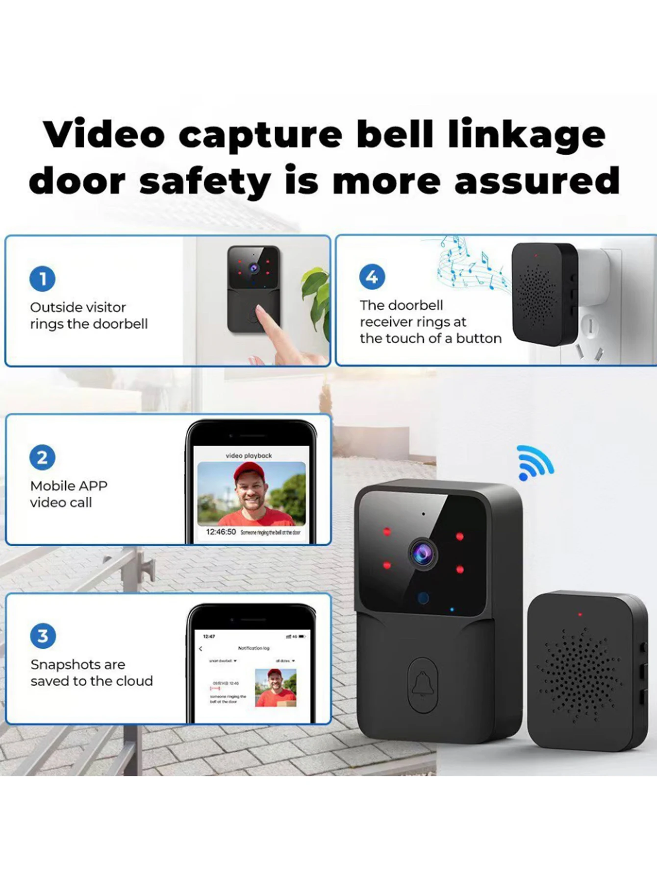 Doorbell video low power WIFI link, rechargeable model doorbell night vision HD intelligent security 1 drag 1 home intercom