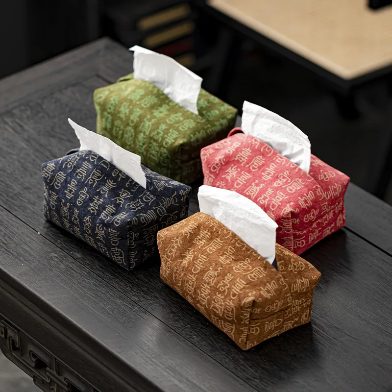 Chinese Retro Tie Dye Fabric Tissue Box Cover Decorative Storage Pouch For Tea Room Tabletop Household Dustproof Tissue Holder