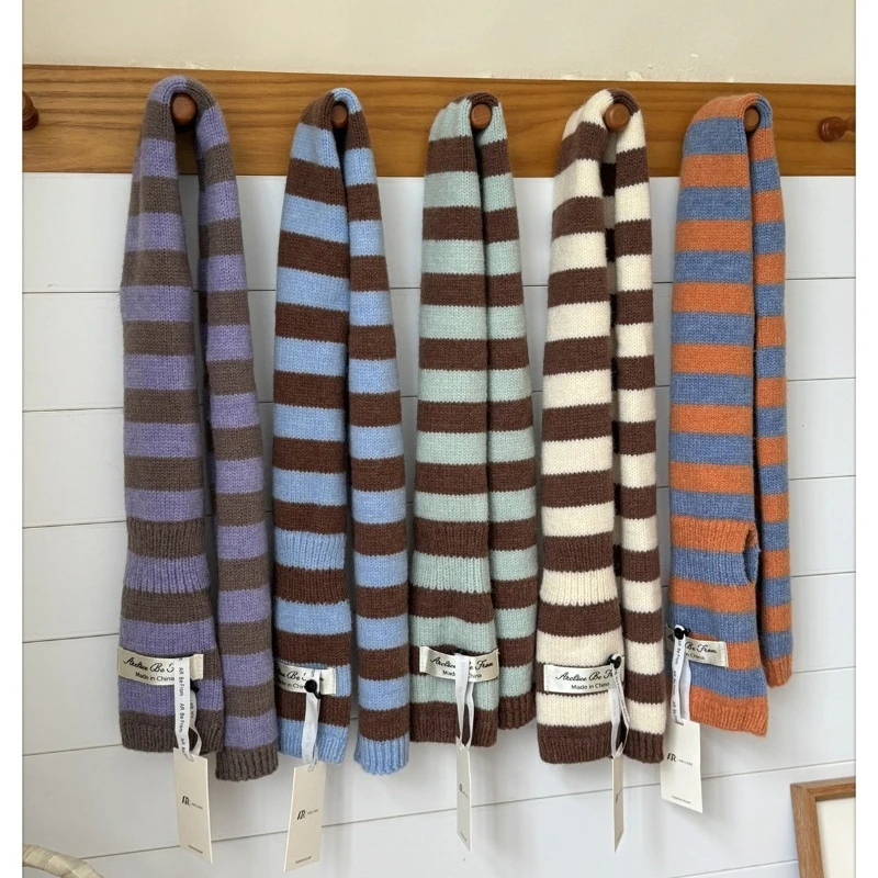 جديد اللون حجب مخطط محبوك وشاح للنساء الخريف والشتاء أزياء وشاح غير رسمي متعدد الاستخدامات #2