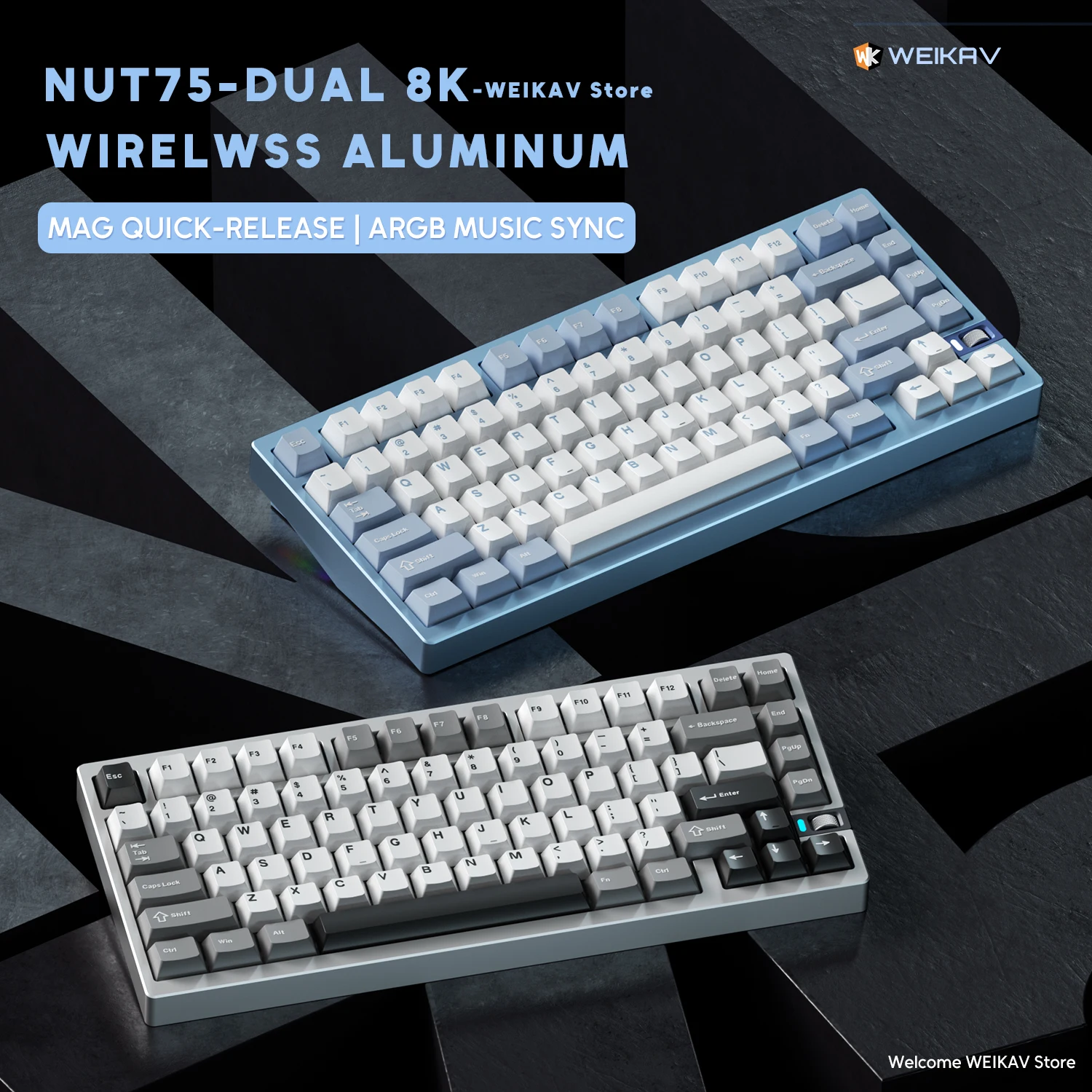 WEIKAV NUT75 Wireless Gaming Mechanical Keyboard Kit 75% Layout Aluminum Bluetooth 2.4G Wired 8000Hz RGB Hotswap Gamer Keyboard