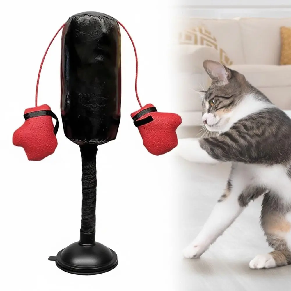 Suction Cup Base Cat Boxing Toy Spring Loaded Scratch Resistant Cat Punching Bag Paw Punch Design Bite Resistant