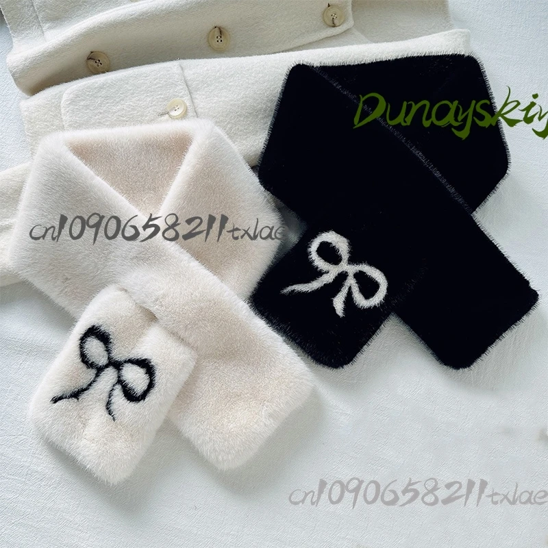 Jirai Kei-bufanda peluda con lazo japonés de felpa, bufanda de invierno con cuello cruzado, disfraces de Cosplay, fiesta de Navidad y Halloween, accesorios diarios de Lolita