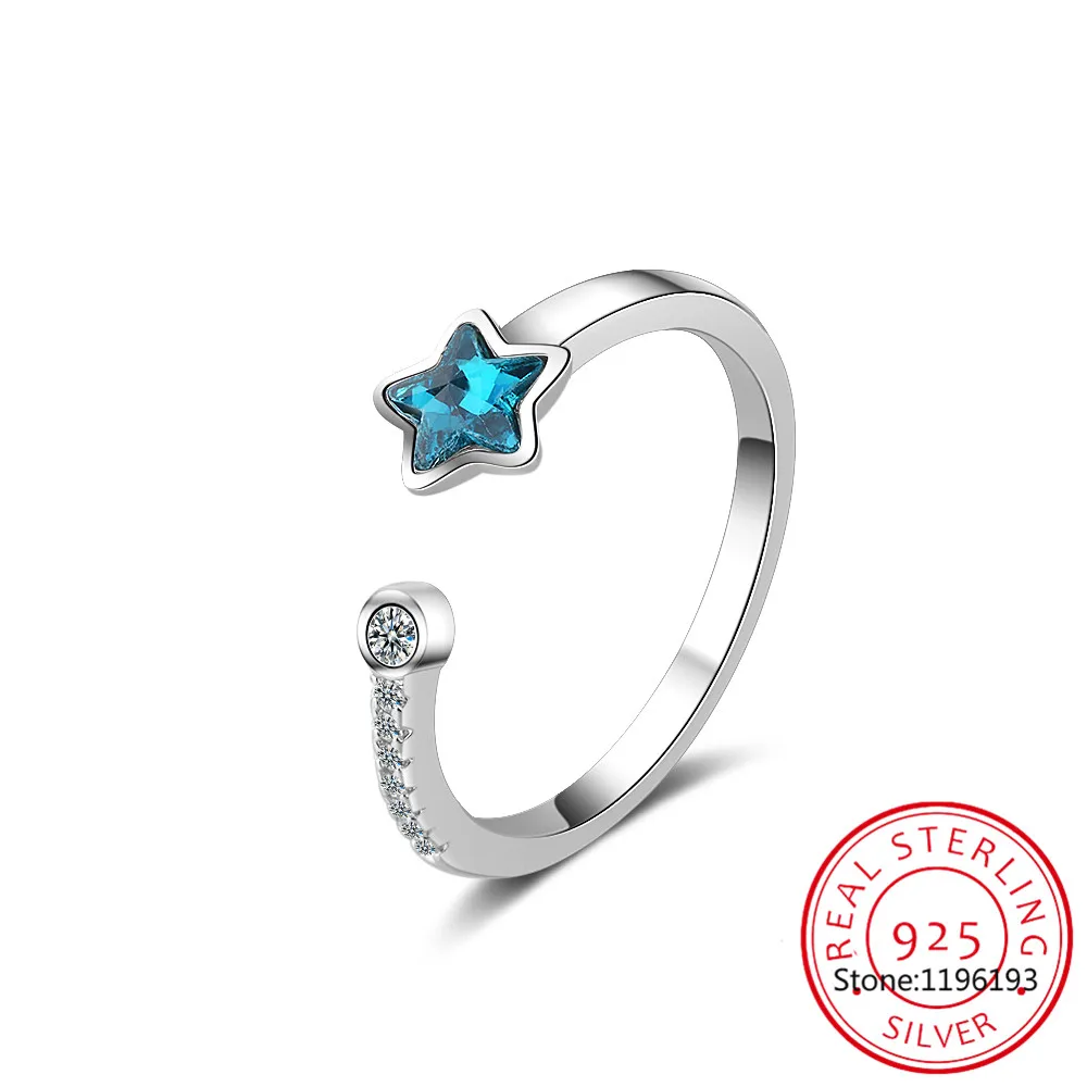 Star Natural Sky Blue Topaz 925 Sterling Silver Engagement Ring for Woman Gemstone Fine Jewelry Anniversary Gift