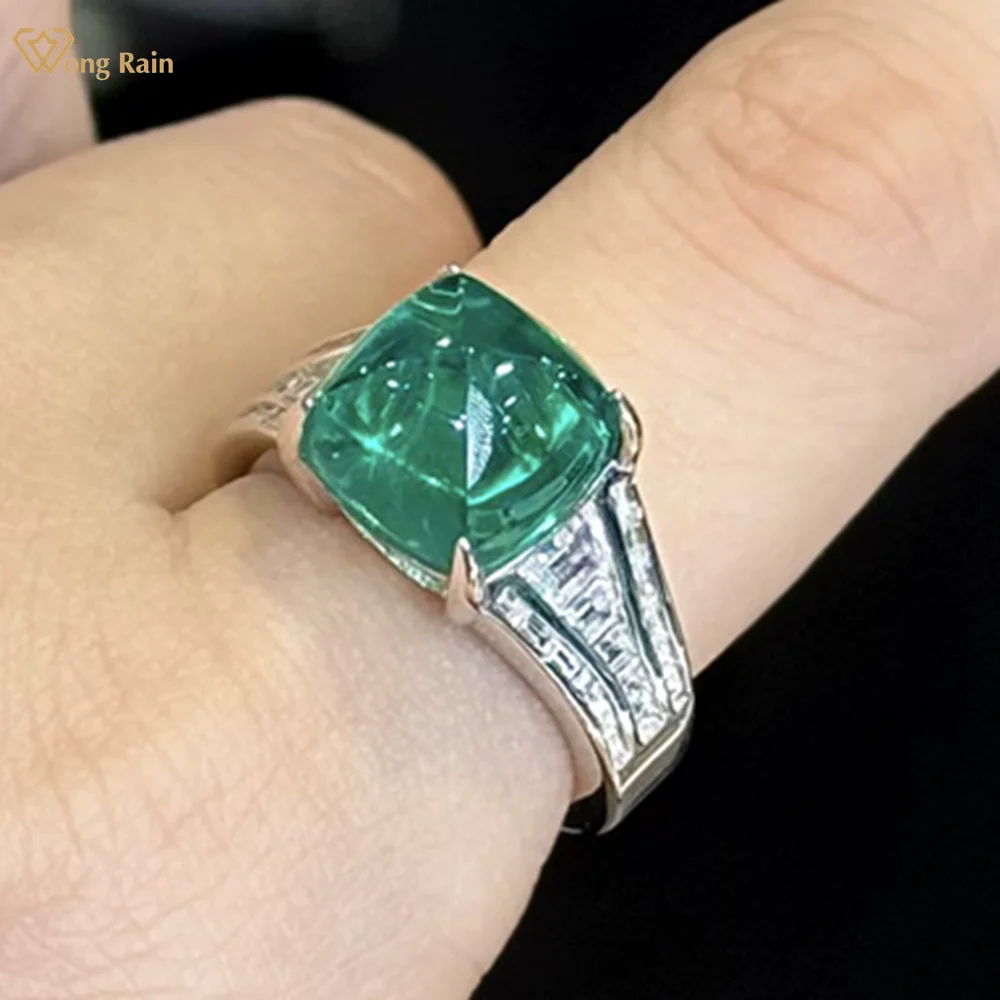 

Wong Rain Pass Test 925 Sterling Silver Sugar-loaf Cut 10 MM Emerald Red Sapphire Gemstone Wedding Engagement Rings Fine Jewelry