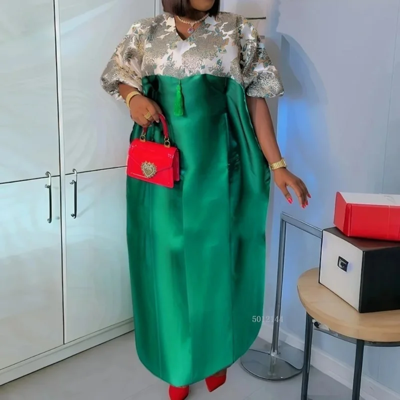 

African Dresses Elegant Shiny Bubu Dresses Women Two Pieces Set Lace Inside Dress Traditional Africa Clothing Long Loose Dashiki