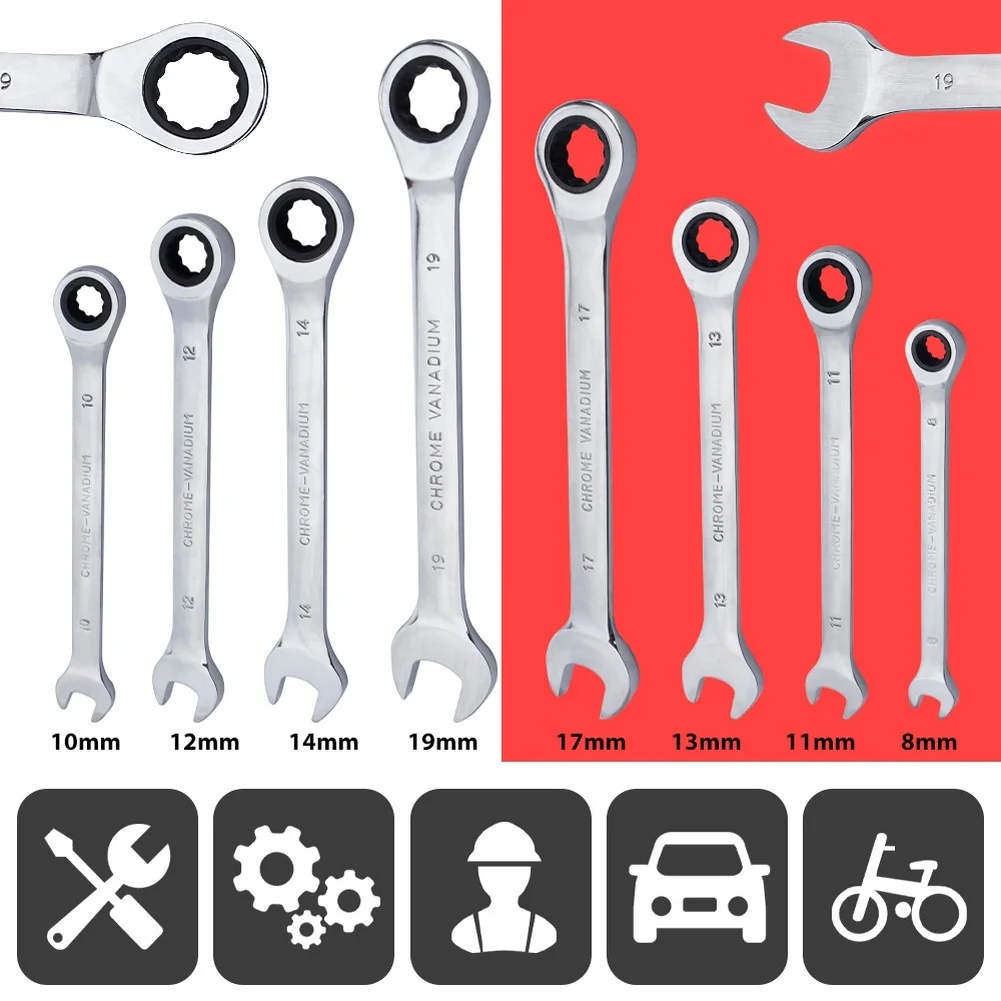 72 Tooth Ratchet Wrench Set Ratchet Ratchet Wrench Set Chrome Vanadium Steel Polished Chrome Finish 12-point Box End