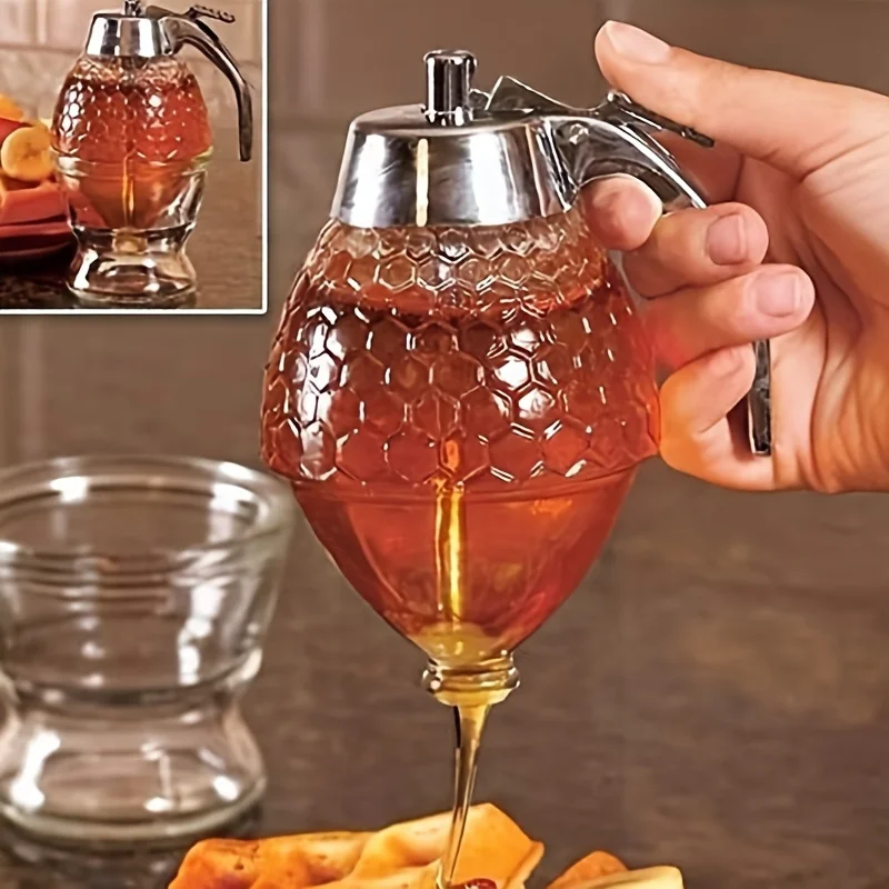 Dispensador de miel multifuncional con estante de almacenamiento: adecuado para jarabes, salsas y condimentos | Plástico reutilizable