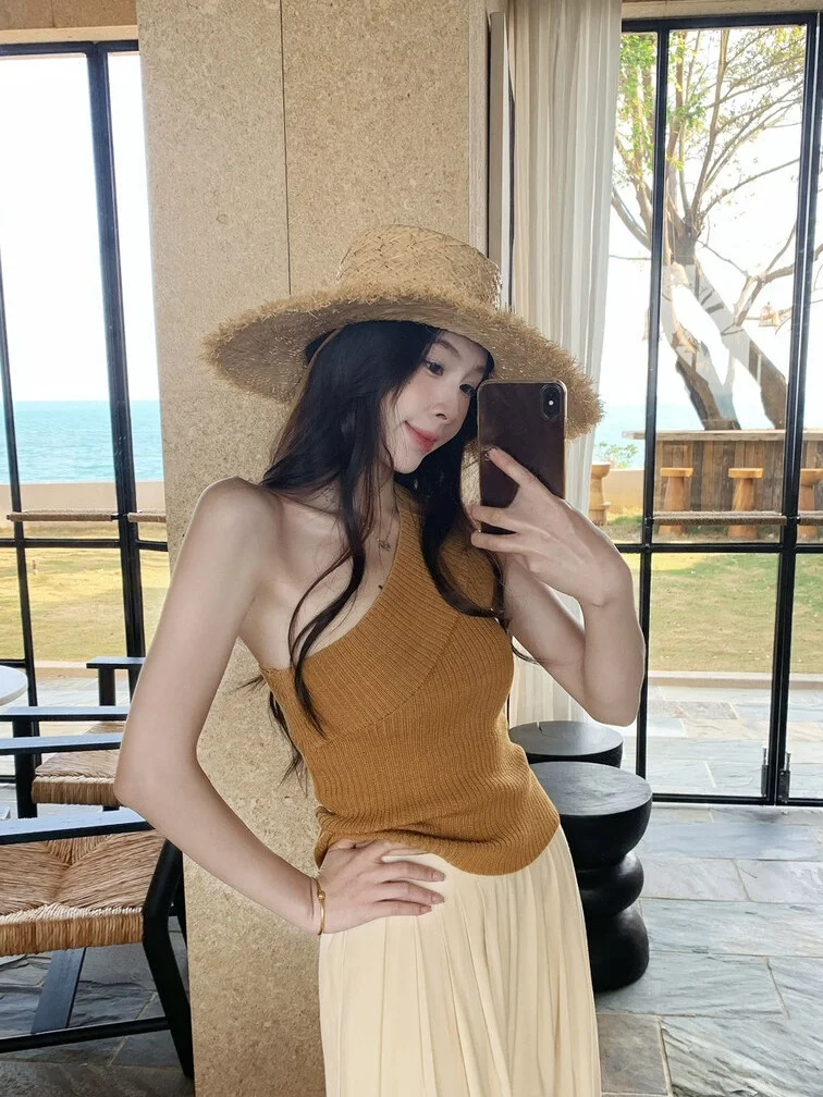 

Новинка Весна-Лето: Модный асимметричный вязаный топ на одно плечо в стиле Pure Desire Spicy Girl