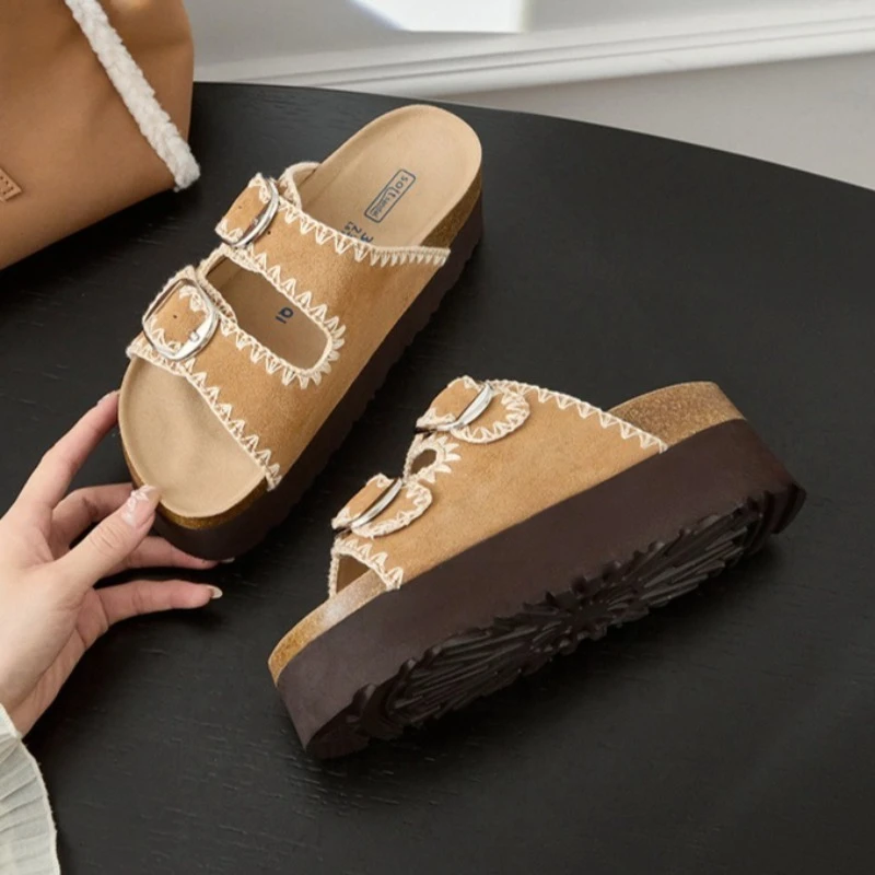 

Retro Womens Shoes Luxury Genuine Leather Platform Slippers for Woman Fashion Vacation Casual Shoes Designer Shoes Zapatos Mujer