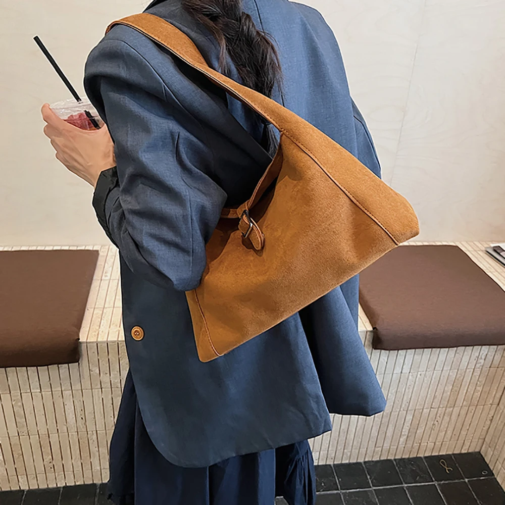 

Autumn Winter Vintage Suede One Shoulder Bag for Women Korean Casual Buckle Handbags High Grade All-Match Underarm Bags