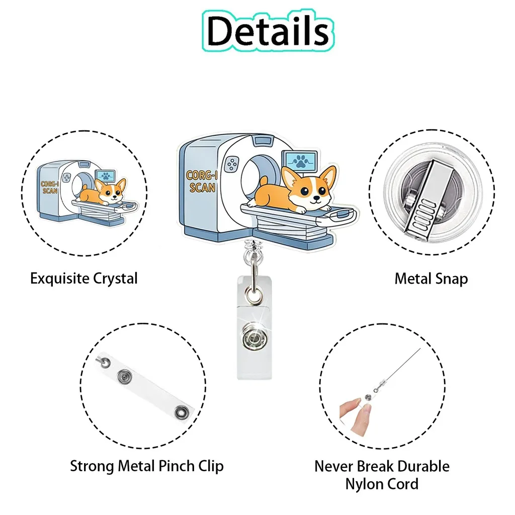 Cute Animal Themed Retractable Badge Reel, Acrylic ID Badge Holder With Metal Clip, Durable Retractable Card Holder for Medical
