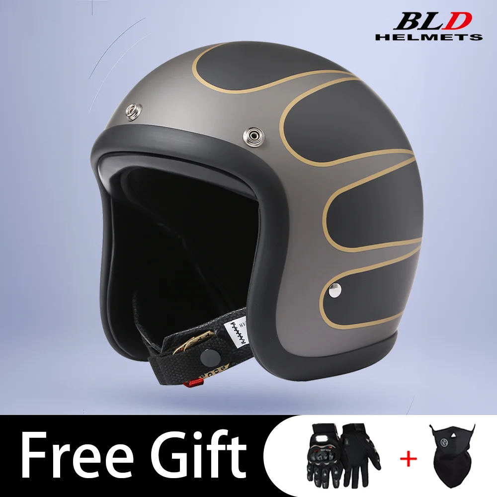 BLD 500TX Vintage Checkered Motorcycle Helmet Black White Retro Open Face Helmet Men Women Stylish Racing Style Moto Helmet