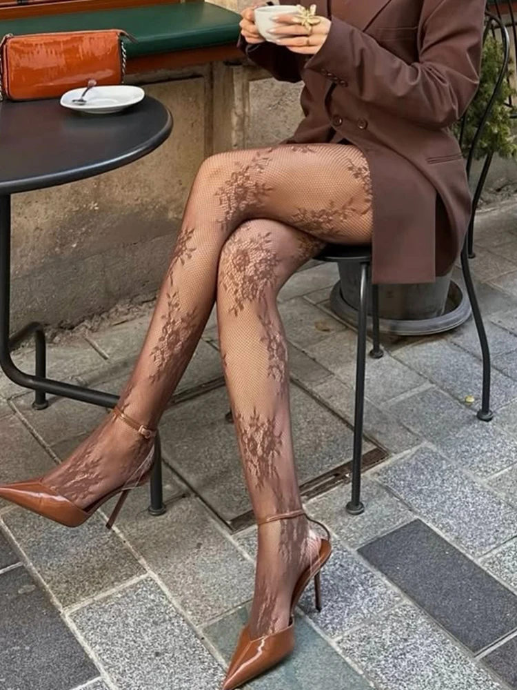 

Vintage Hollow Flower Fishnet Stockings Y2k Style Out Mesh Tights Fishing Net Stockings Sexy Fashion Casual Women Hosiery