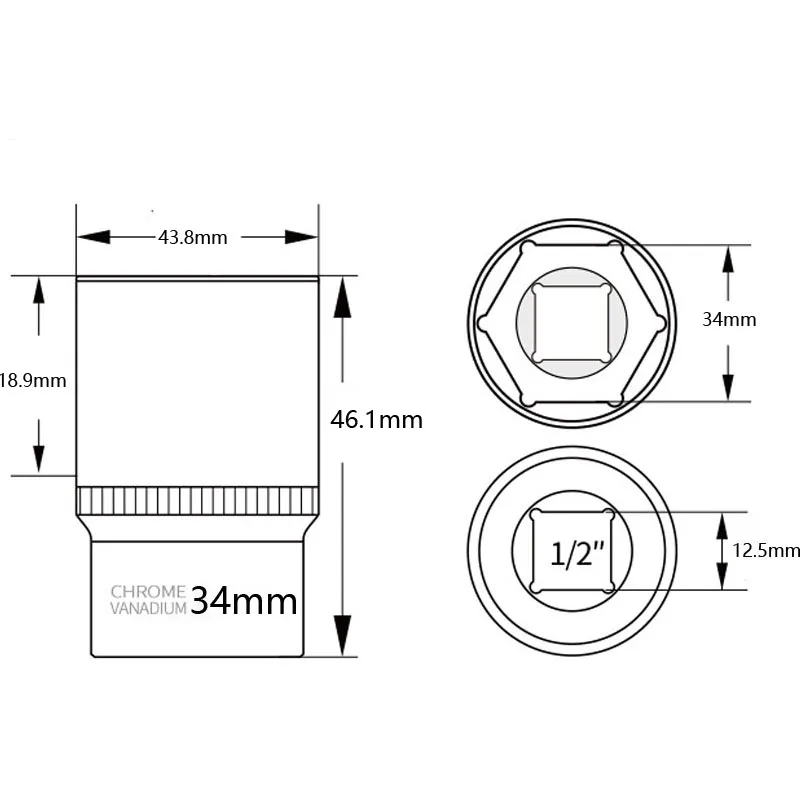 Large Size 34mm Hex Socket 1/2\