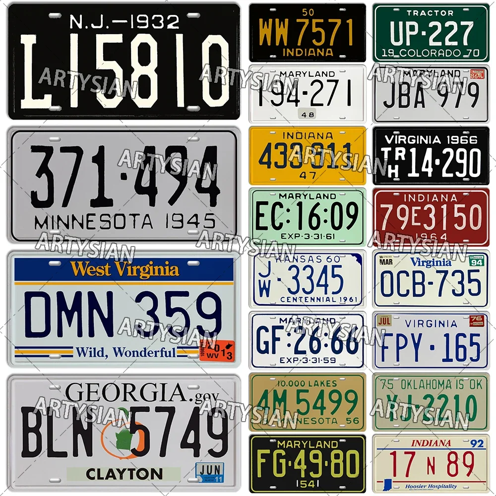 US Metal Plaque Indiana Virginia Georgia Maryland Minnesota New Jersey Tractor Registration Plate Metal Sign Number Plate