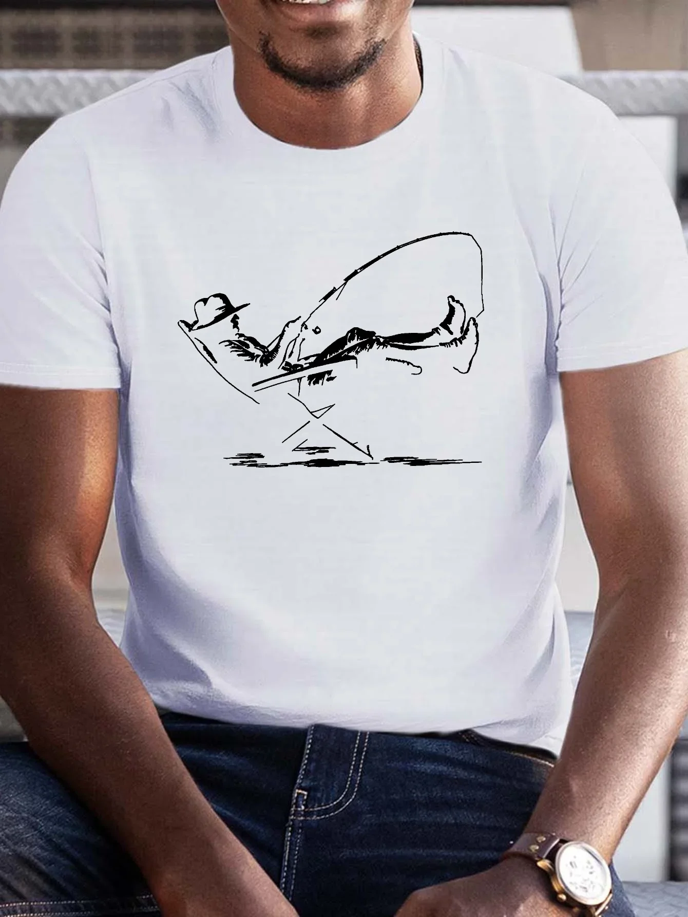Men's Going Fishing Graphic Casual T Shirt Summer Printed T-Shirt Soft Round Neck Short Sleeve Tee Shirts Unisex Harajuku Tops