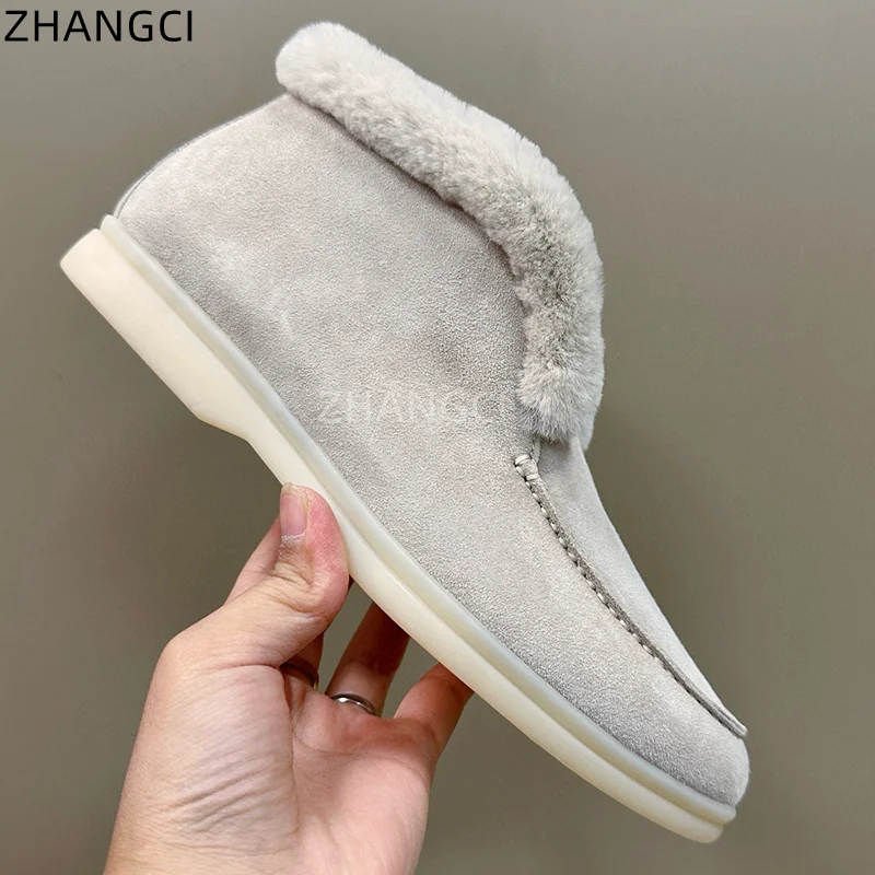 2024 high quality Luxury Designer Genuine Leather Winter Shoes Men\'s and Women\'s Warm Snow Boots Round Toe Flat Casual