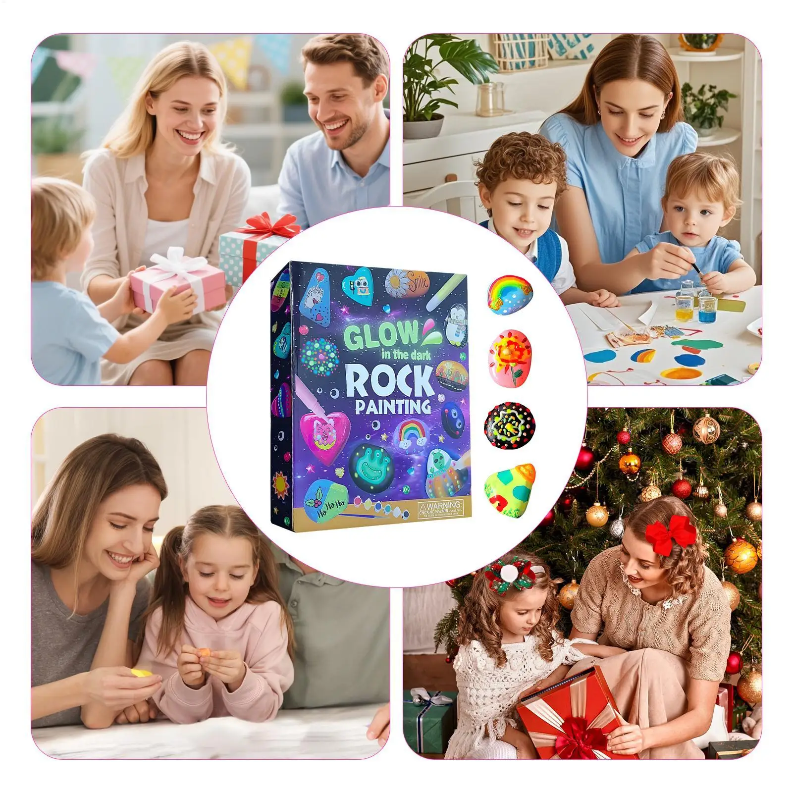 Kit de pintura de roca que brilla en la oscuridad, conjunto de artesanía creativa, suministros de arte para coordinación cerebral manual, fiesta en el aula para niños en edad preescolar