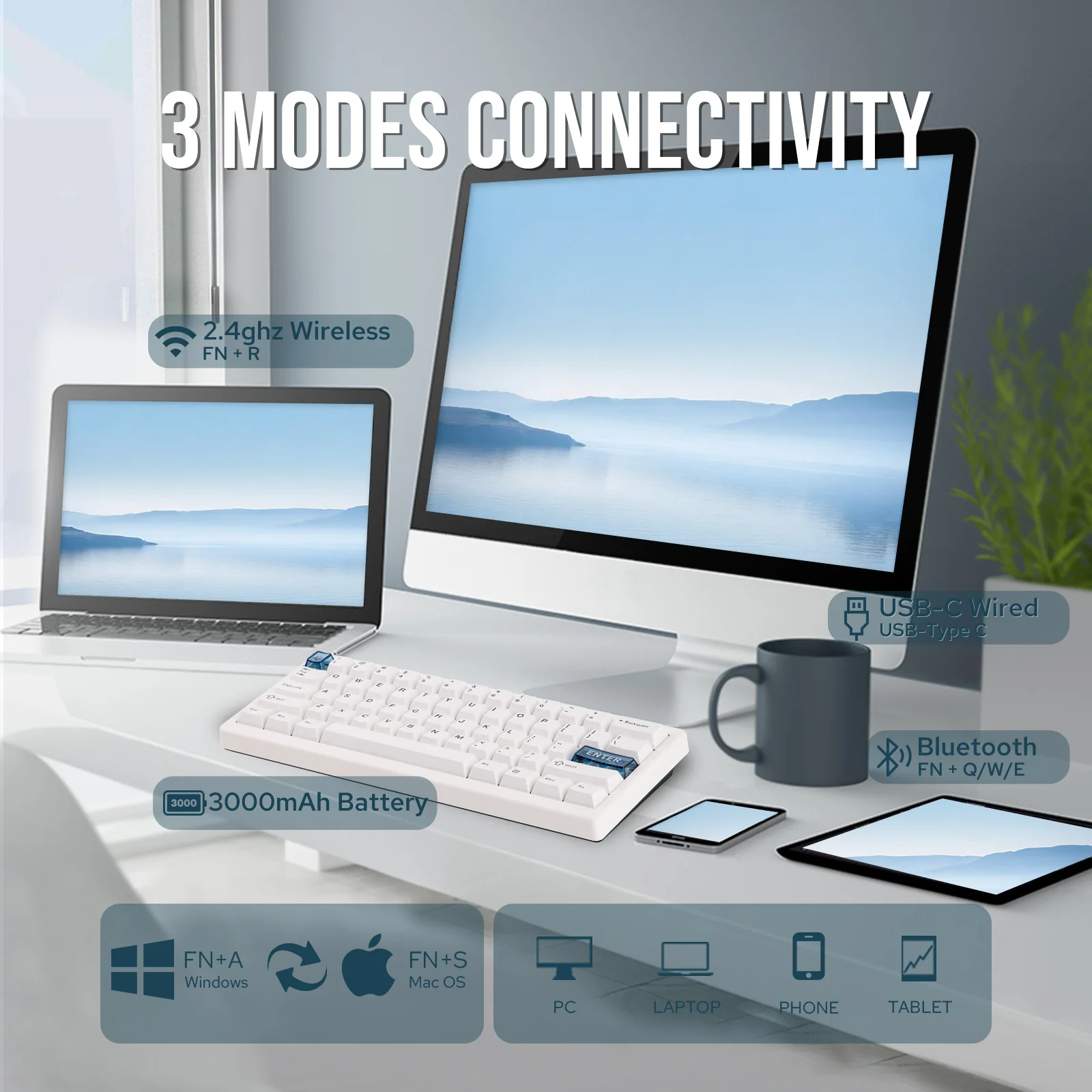 CIDOO QK61V2 60% メカニカル キーボード 2.4GHz ワイヤレス