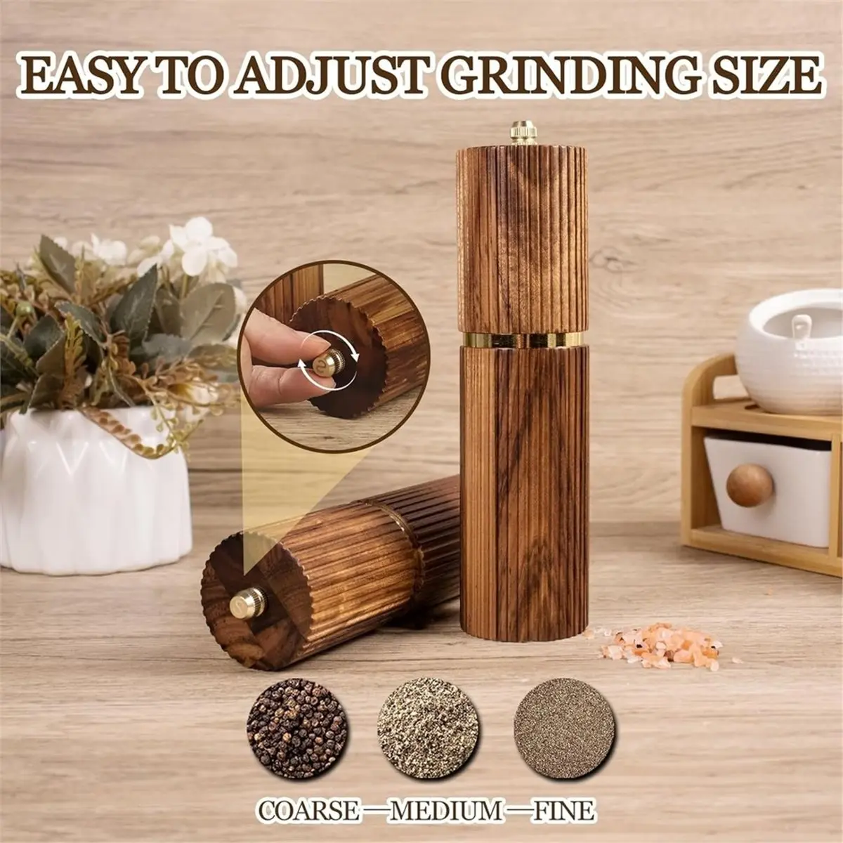 【MUST-HAVE LIST】 1set Wooden Grinding Set, Kitchen Gift with Ceramic Core, Set of Two, Sturdy and Everlasting Kitchen Set