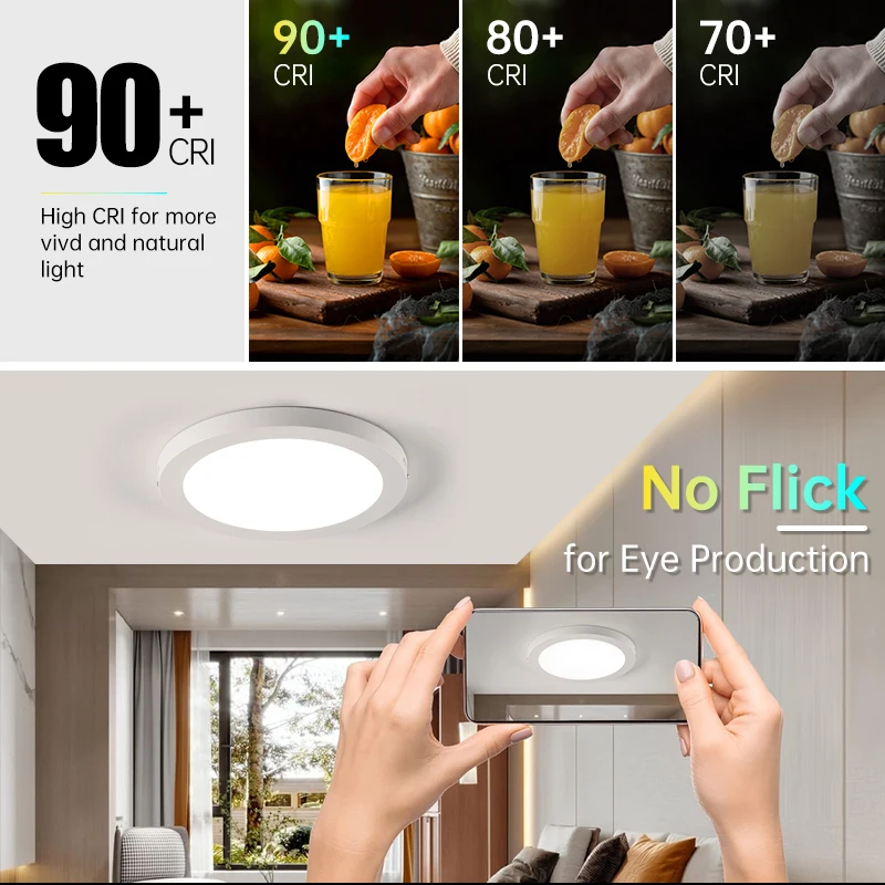 220V LED-Deckenleuchten mit 3 Farbwechsel-Optionen, Schlafzimmerlampe, LED-Innenbeleuchtung für Zuhause, Badezimmer, staubdichte LED-Deckenlampe – Detail 29