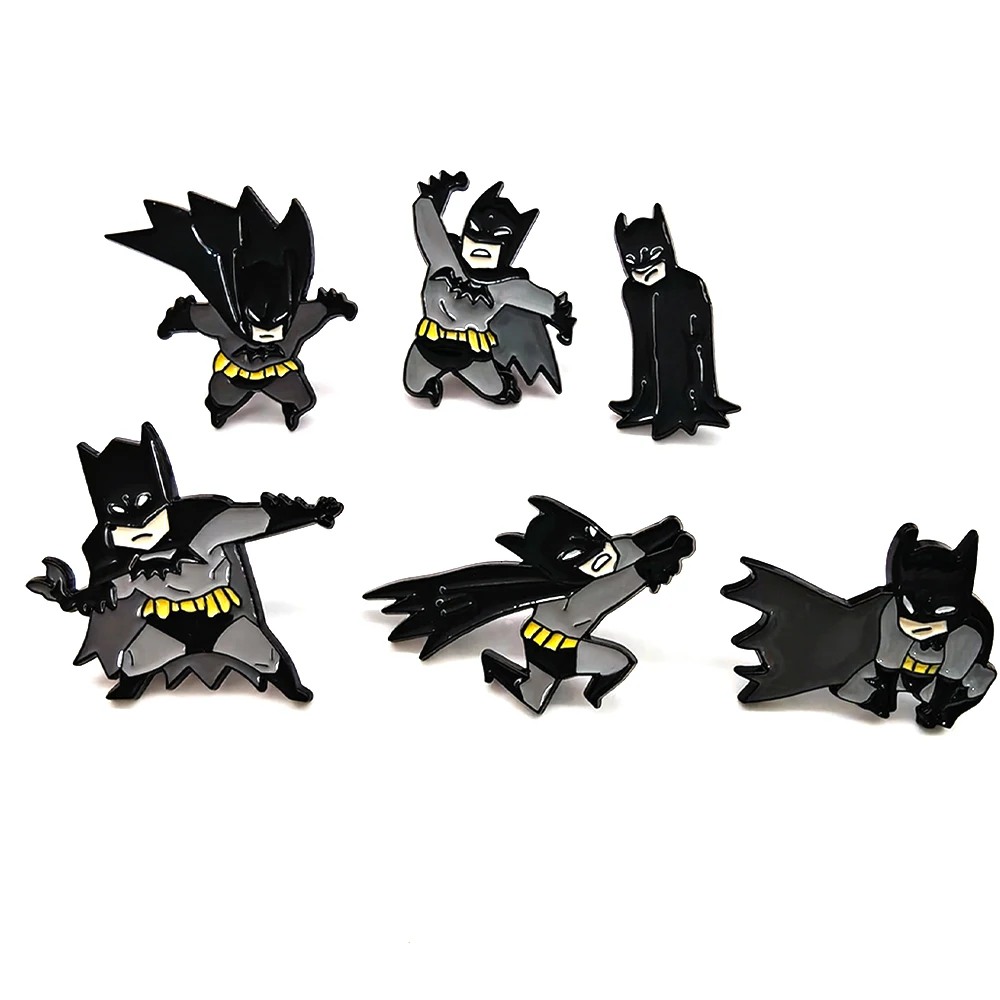 

6pcs Superhero Bat Enamel Pins Set Simple Cartoon Metal Lapel Pins Classic Comic Characters Anime Brooches for Bag Hat Jewelry