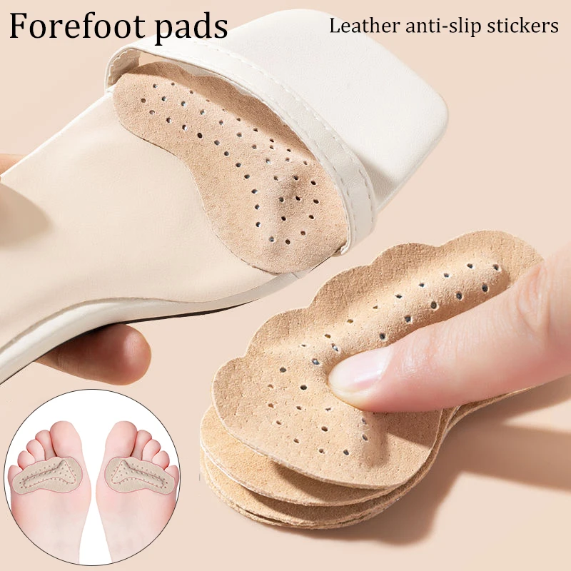 2pairs Leather Forefoot Pads Women Adhesive Anti Slip Insoles Stickers Sandals High Heels Inserts Foot Pain Relief Shoe Cushion