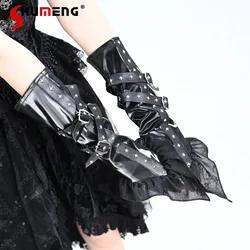 Oversleeve de cuero Pu Punk oscuro Original para mujer, ropa de calle con hebilla de Metal, protector solar, Oversleeve, calentador de brazos negro, 2024