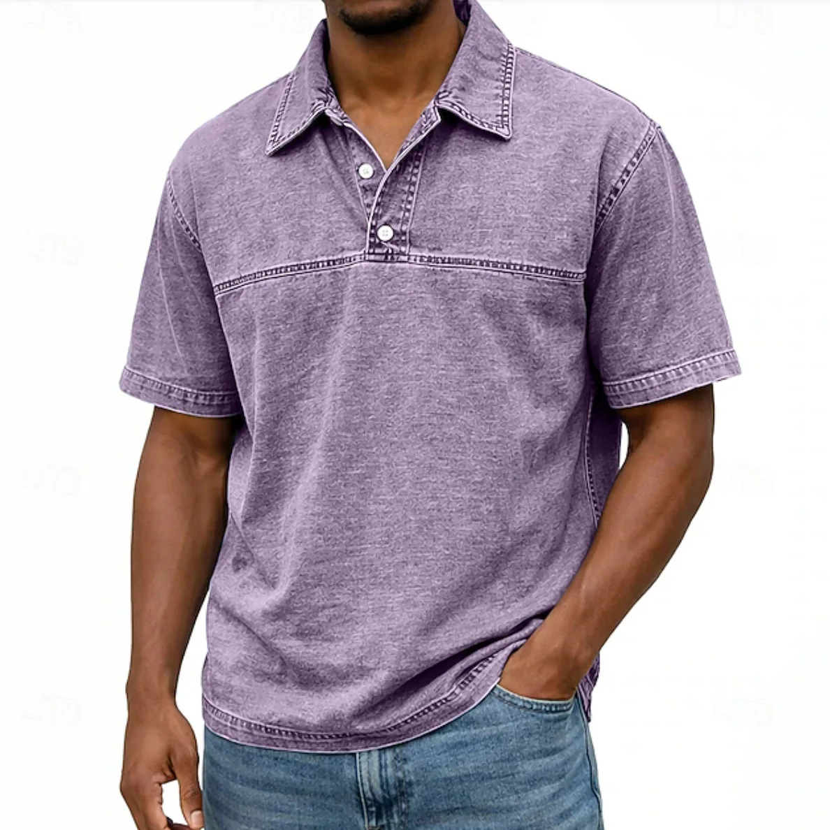 

2026 Summer Cotton Short Sleeve Casual Tshirt Men Loose Lapel Retro Pull On T-Shirts Man Fashion Pullover Daily Sports Tops