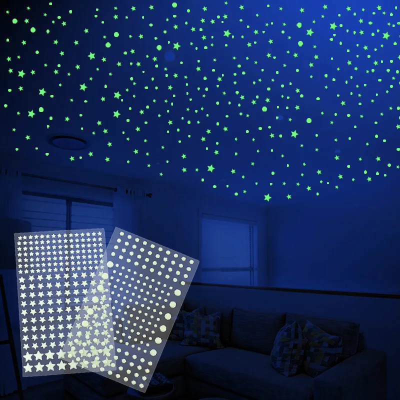 Mini Luminous Star Stickers Glowing Wall Sticker Green Light Children's Room Decoration Dot Star Fluorescent Stickers Kids Favor