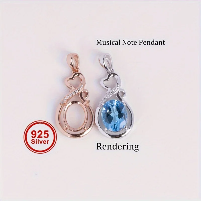 1pc 8x10mm Oval Prong Musical Note Shaped Pendant Setting, 925 Sterling Silver Rose Golden/Silvery Charm Bezel, DIY Pendant