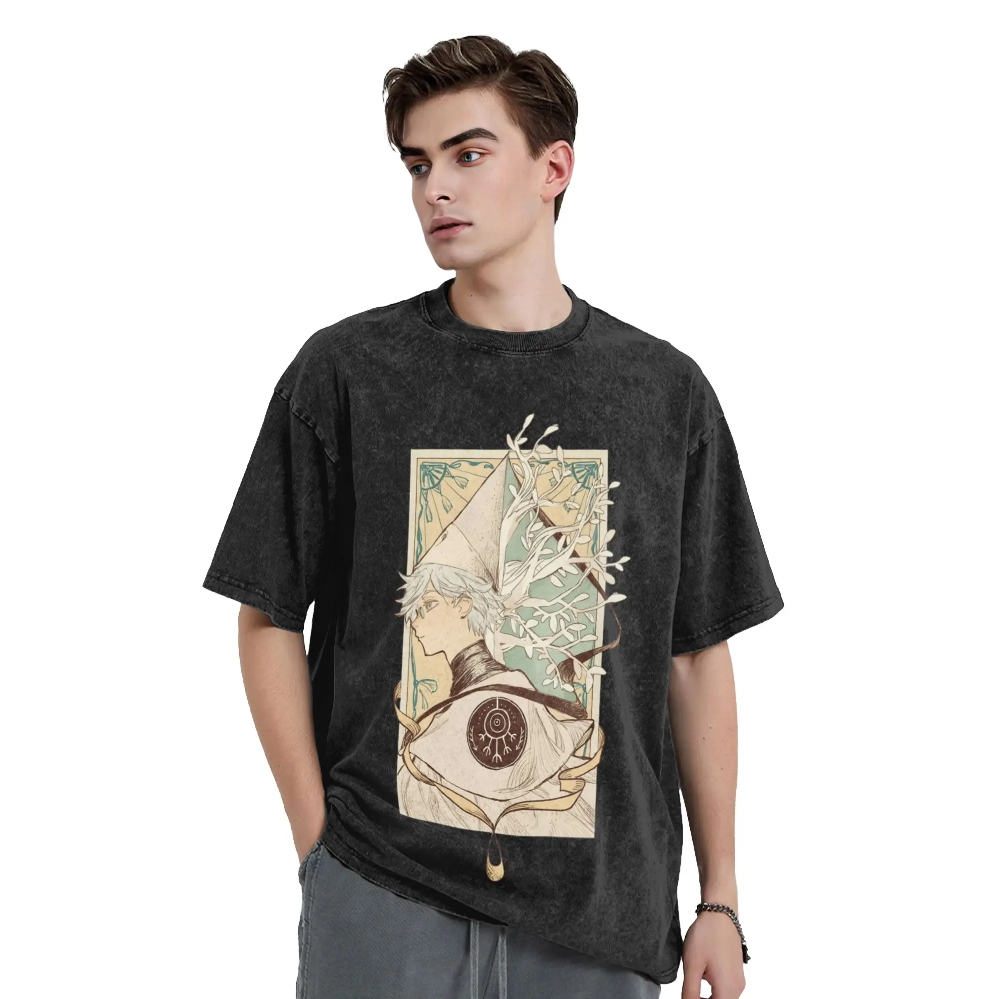 Qifrey Witch Hat Atelier Anime Washed T Shirts Streetwear  Vintage T-Shirts  Tees Tops for Men Women Short Sleeve Oversize