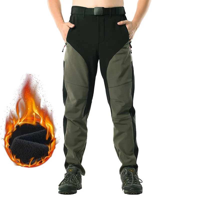 

Fleece Warm Winter Mens Pants Outdoor Snow Camping Hiking Softshell Zipper Cargo Windproof Breathable Trousers Sweatpants