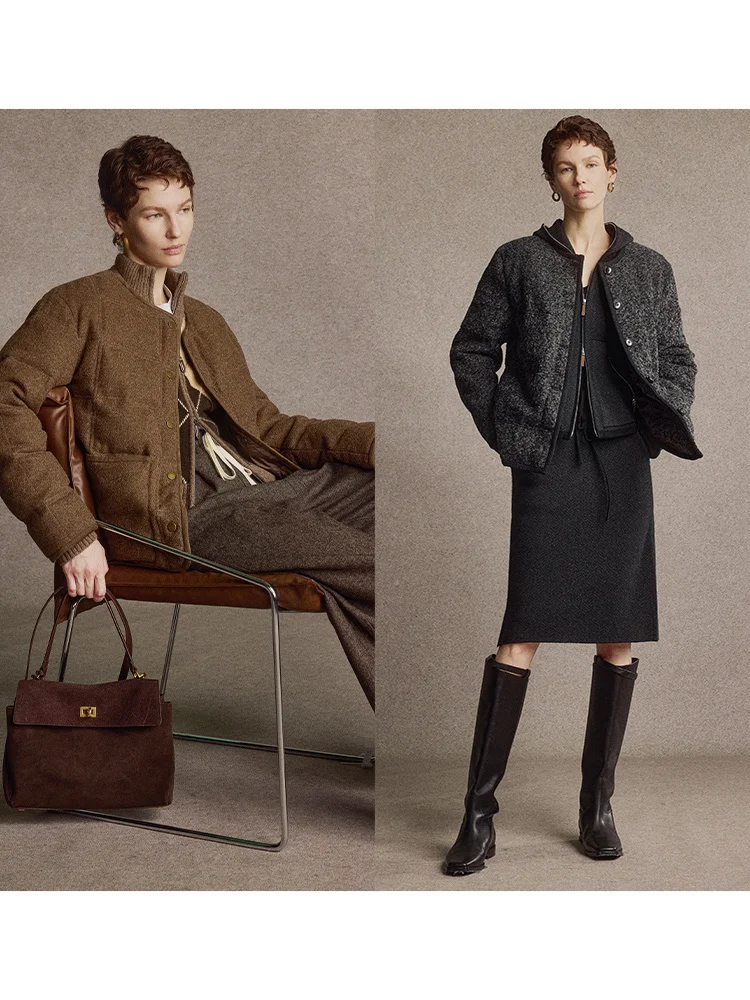 

Wind Home Luxury Briti Sle шерстяной твидовый джет белый пуховик на гусином пуху круглый Ne YR0262 Ele Commute Faion