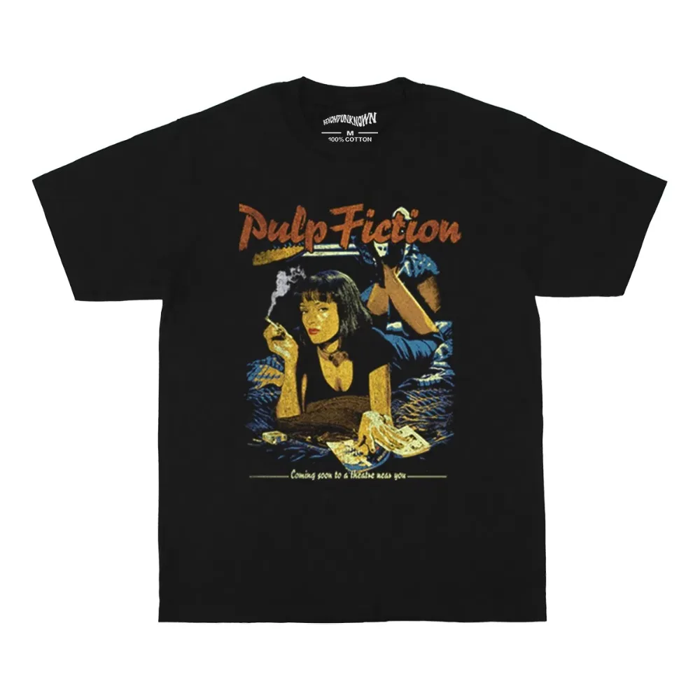 Classic Pulp Fiction Printed Cotton T-Shirt Crew Neck Short Sleeve Casual Unisex Vintage Women Retro Daily Fashion Street Top
