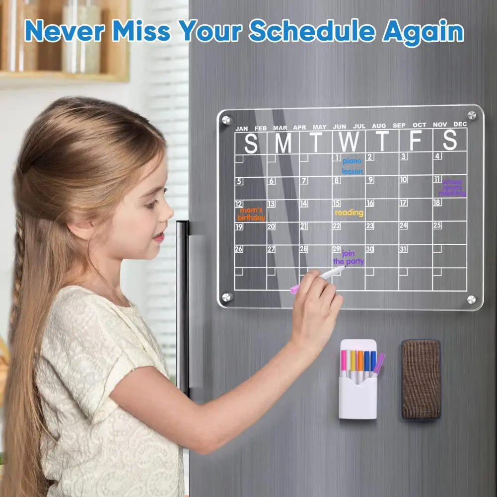 Fridge Magnet Schedule Acrylic Dry Erase Board Magnetic Marker Monthly Schedule Transparent Calendar Fridge Magnet Home Supplies