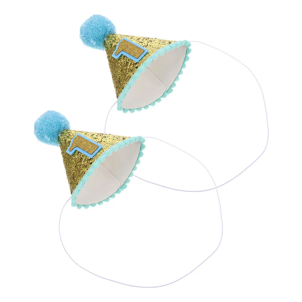 

2Pcs Adorable First Birthday Cone Hat Glitter Adjustable Headband for Kids Party Supplies Birthday Cone Party Hats