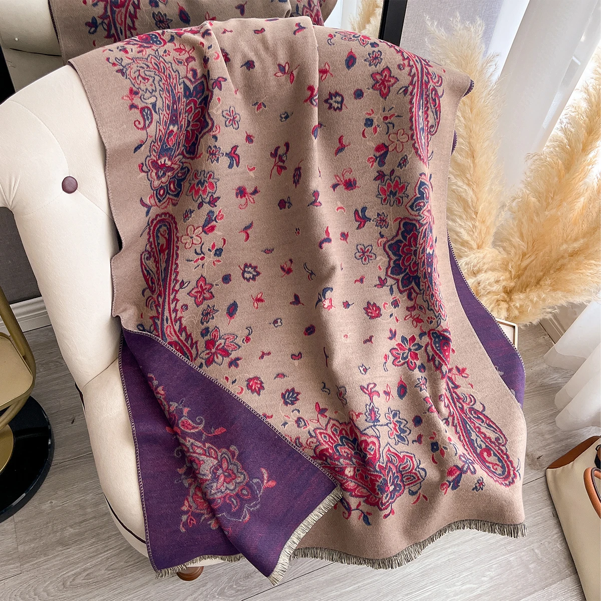 Neue Winter Eleganz Kaschmir Schal Frauen Paisley Zwei-Seitige Schal Weibliche Pashmina Luxus Marke Poncho Dicke Decke Warme Bufanda – Detail 12