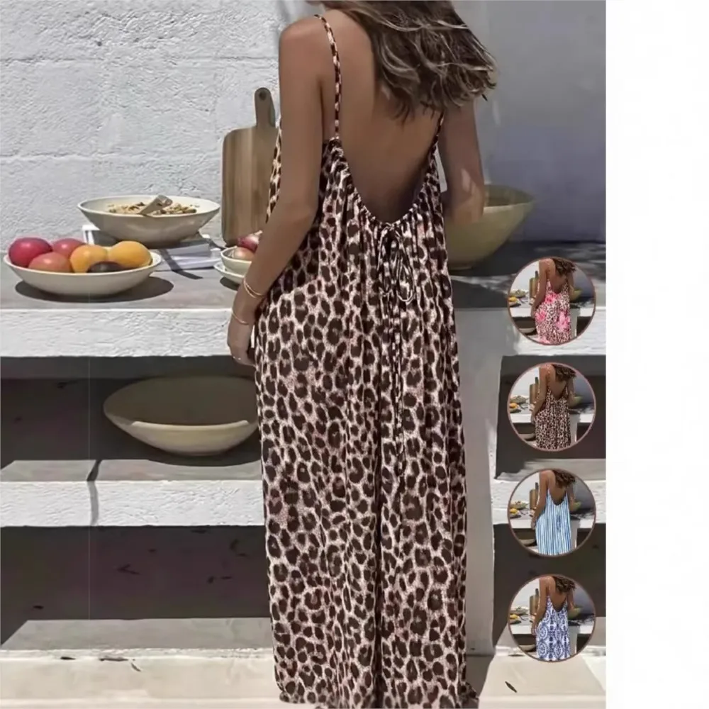 

2026 Vacation Dresses For Ladies Spaghetti Strap Vestidos Beachwear Home Clothing Gentle Homewear Holiday Backless Loose Printed