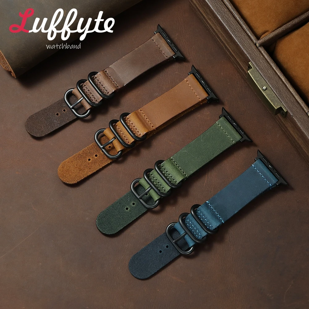 

Vintage Genuine Leather Watch Strap for Apple Watch Band 1-10 SE Ultra 2 49/46/45/44/42/41/40/38mm Blue Green Brown Wrist Belt