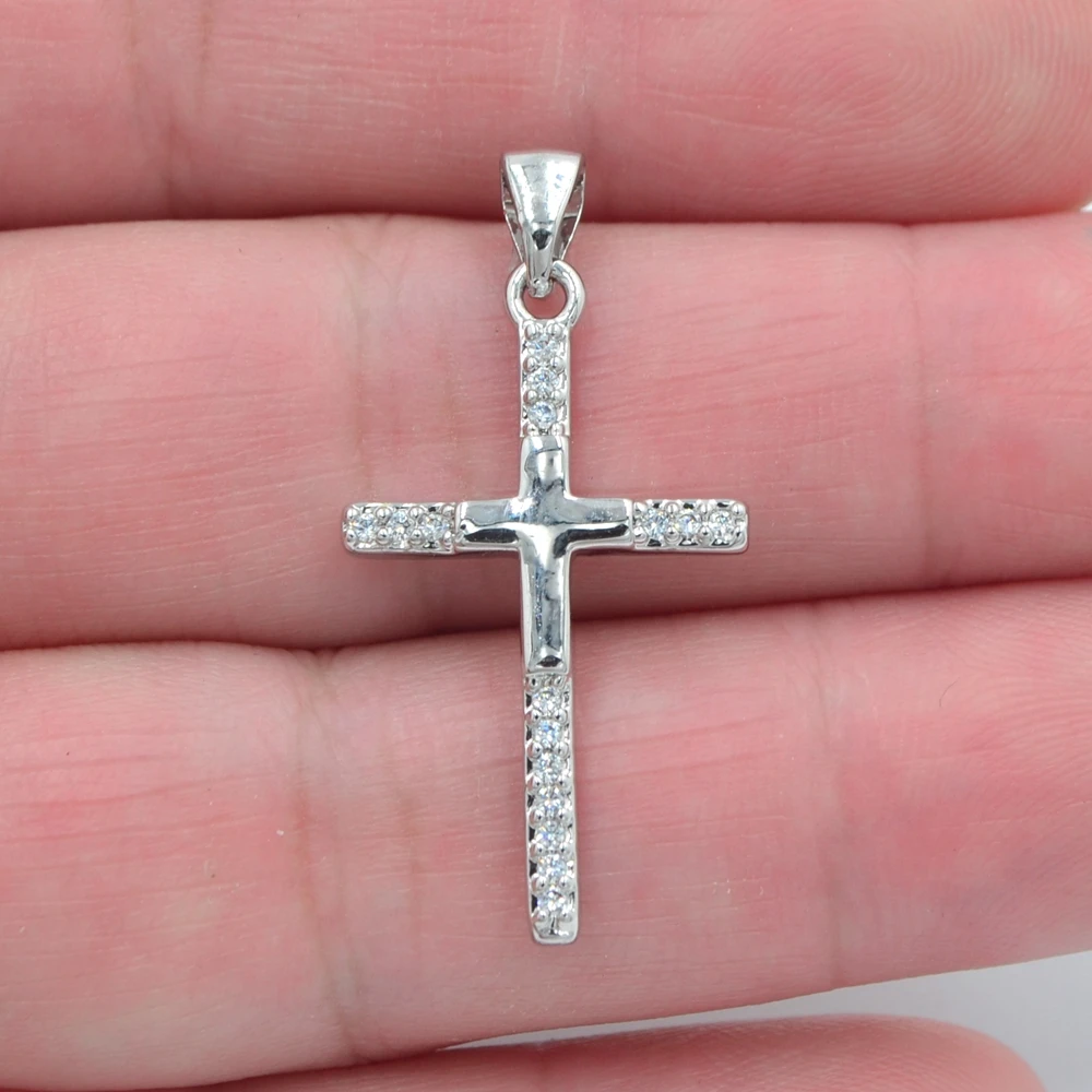 High Quality White Gold Color Clear Cubic Zirconia Men Women Fashion Cross Pendant Jewelry