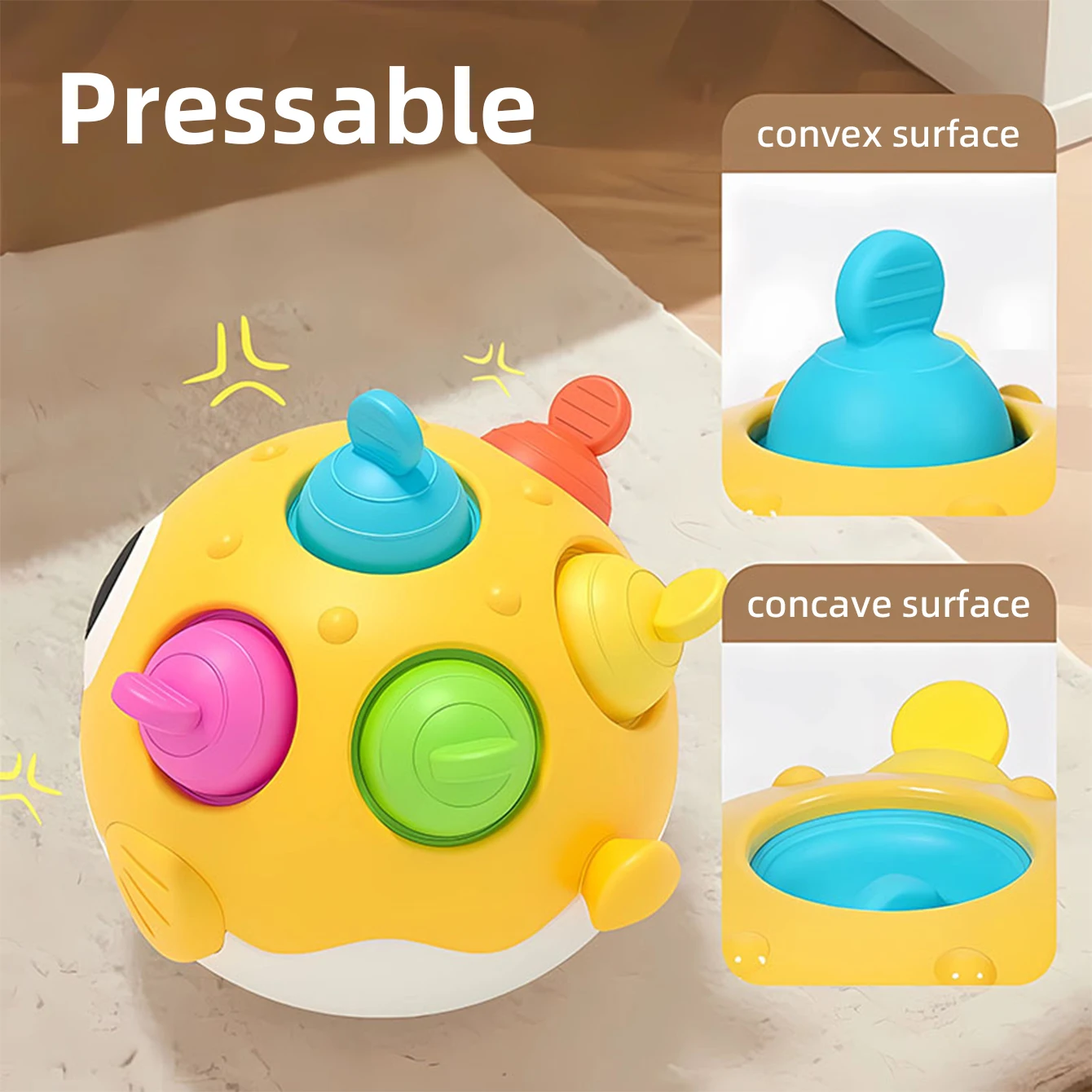 ألعاب الأطفال والرضع - لعبة مطاطية حريرية من سمكة النفخ مع صوت جرس واضح وميزة قابلة للدفع