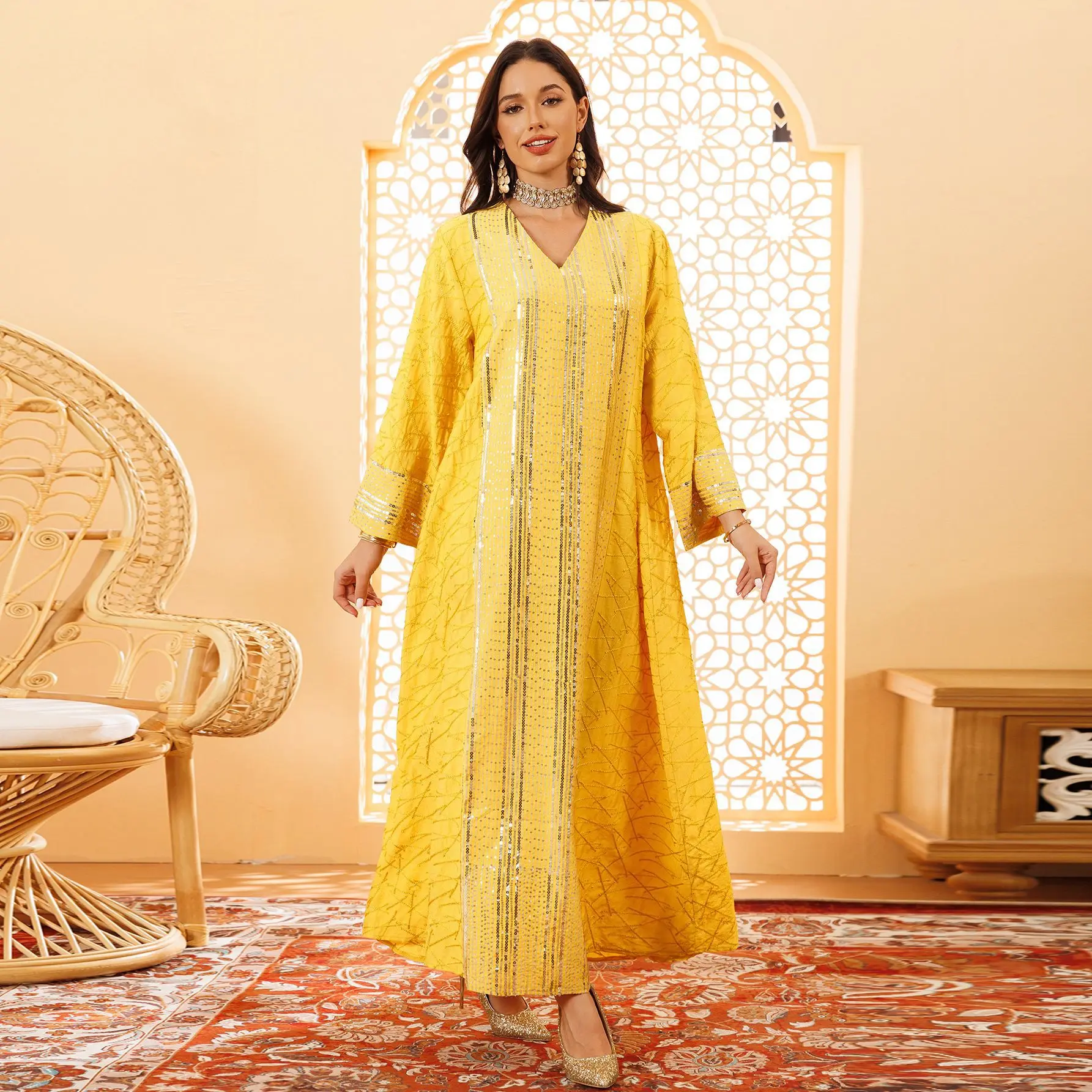 

Abaya Dubai Luxury Sequin Women Muslim Dress Eid Ramadan Islam Clothing Caftan Marocain Femme Robe Turkey Kaftan Musulmane Abaya