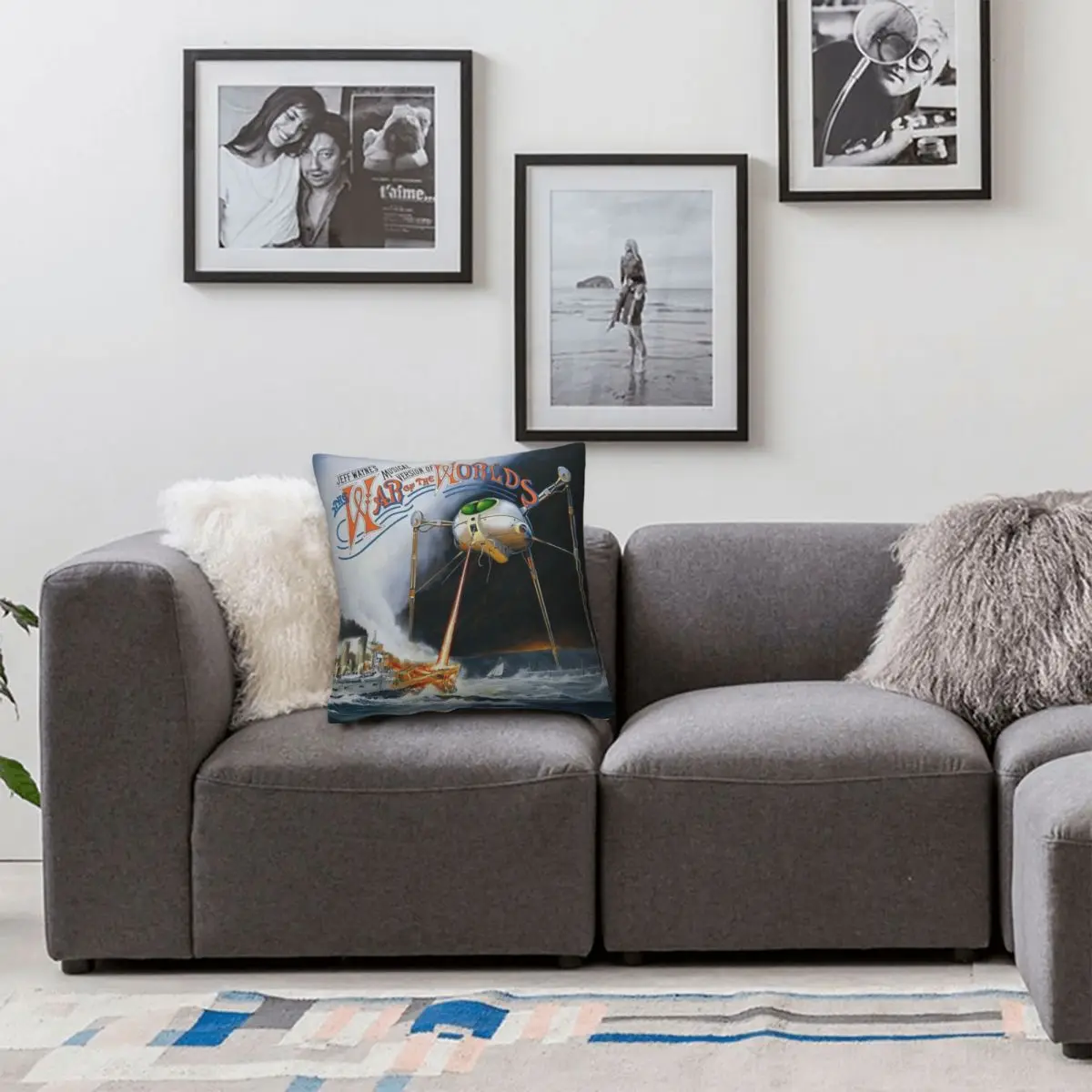 كيس وسادة مربع الشكل لحرب العالمين من Jeff Wayne ، مخملي من الكتان والبوليستر ، غطاء وسادة بسحاب مطبوع ، غطاء سرير