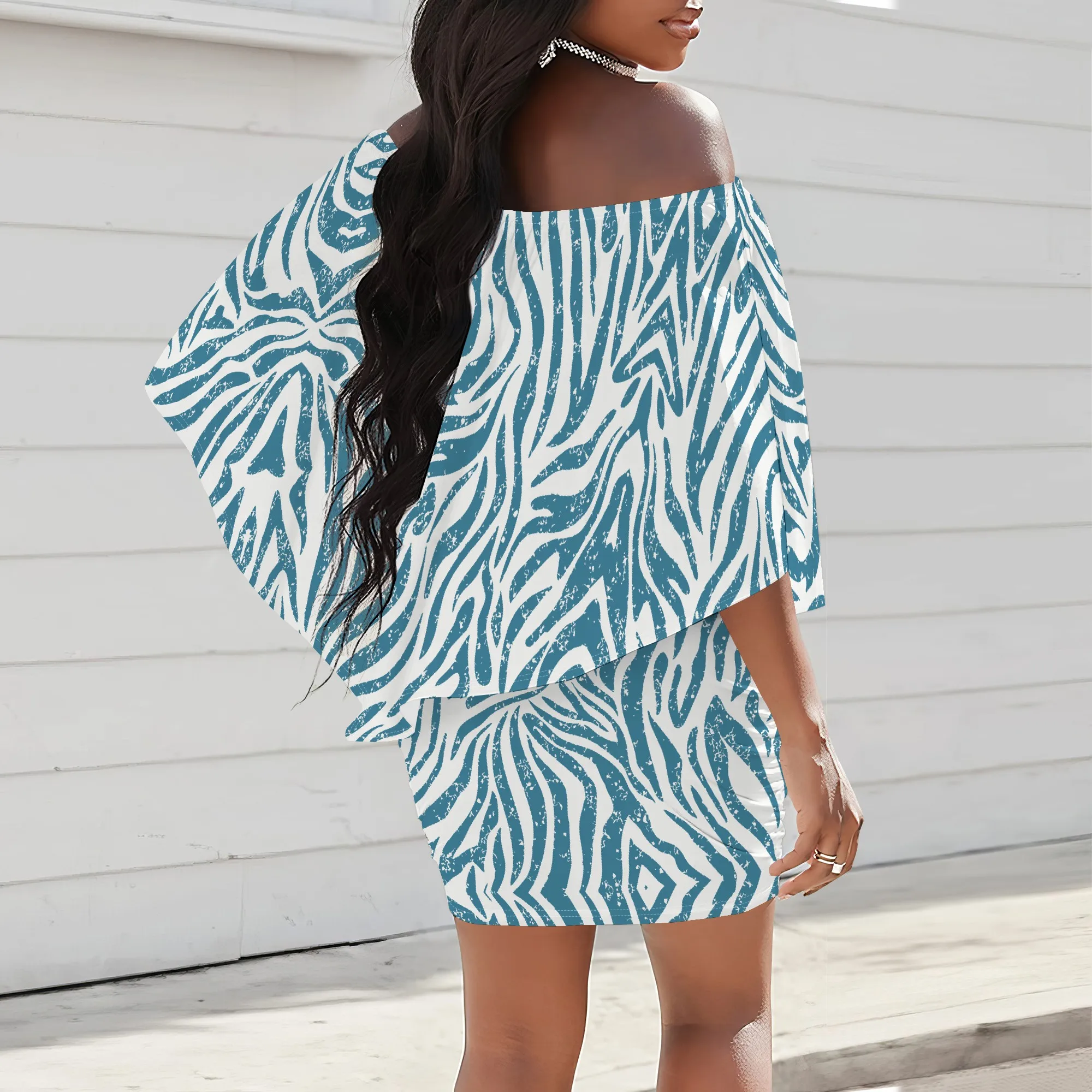 Robe moulante à imprimé zèbre bleu pour femmes, épaules dénudées, Streetwear d'été décontracté, tenue de soirée