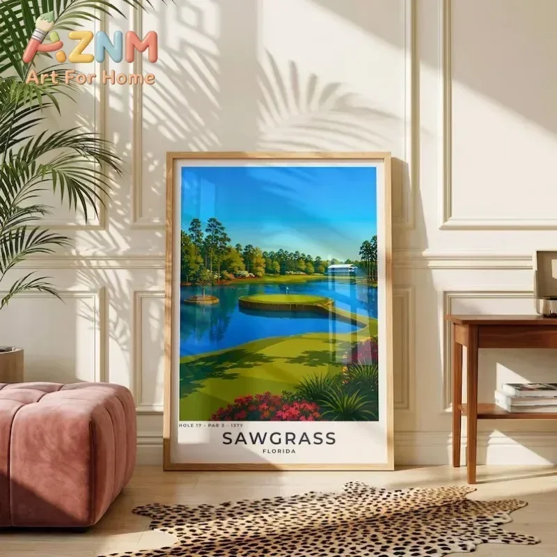 Modern Golf Locations Travel Scenery Poster Sawgrass Augusta Masters Clubhouse Canvas Painting Wall Art for Club Room Home Decor